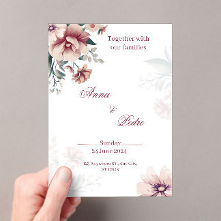 Elegant White Floral Acrylic Wedding Invitation アクリル招待状