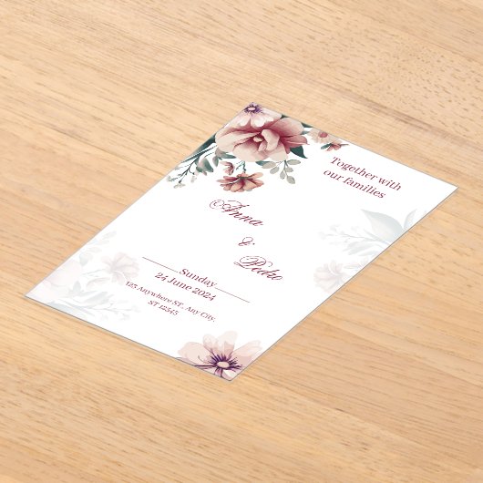 Elegant White Floral Acrylic Wedding Invitation アクリル招待状 (レイダウン)