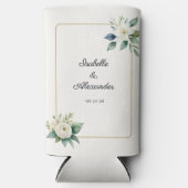 Elegant White Floral and Gold Frame Wedding スリム缶クーラー (正面)