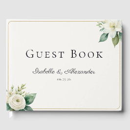 Elegant White Floral and Greenery Custom Wedding ゲストブック