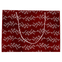 Elegant White Floral Berry Vine Christmas Gift Bag ラージペーパーバッグ