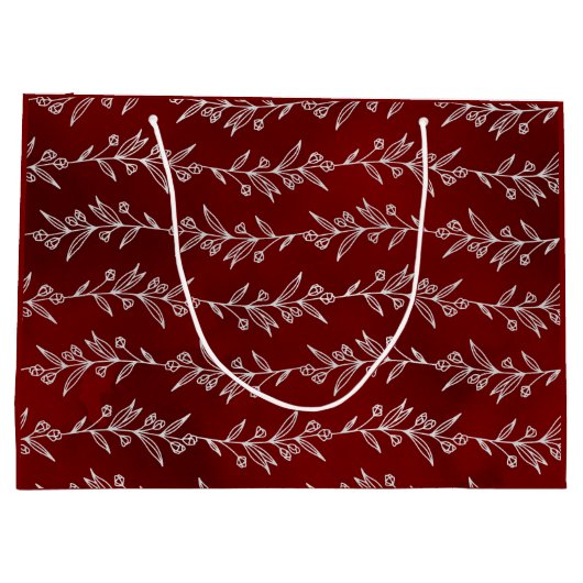 Elegant White Floral Berry Vine Christmas Gift Bag ラージペーパーバッグ (裏面)