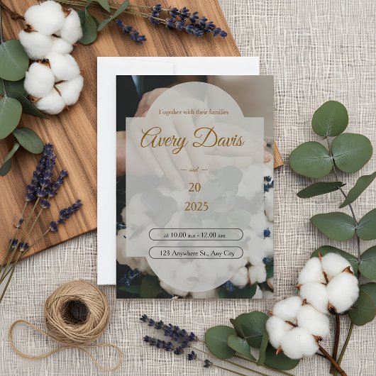 Elegant White Floral Boho Wedding Invitation  招待状