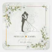 Elegant White Floral Bride and Groom Wedding スクエアシール (正面)