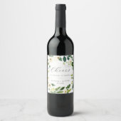 Elegant White Floral Cheers Wedding Wine Labels ワインラベル (正面)