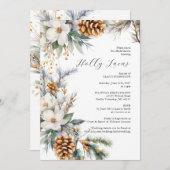 Elegant White Floral Christmas Bridal Shower 招待状 (正面/裏面)