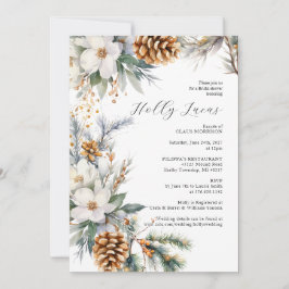 Elegant White Floral Christmas Bridal Shower 招待状