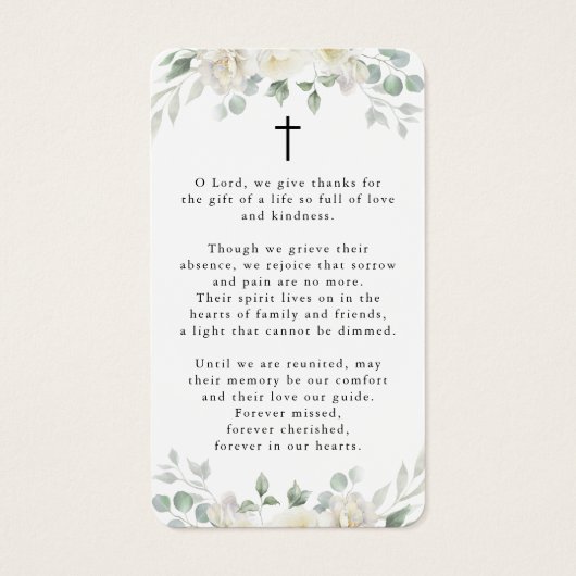 Elegant White Floral Cross Photo Prayer Card (裏面)