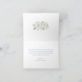 Elegant White Floral Dusty Blue Wedding Crest サンキューカード (内部)