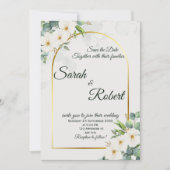 Elegant White Floral Gold Arch Wedding Invitation 招待状 (正面)