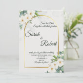 Elegant White Floral Gold Arch Wedding Invitation 招待状 (スタンド正面)