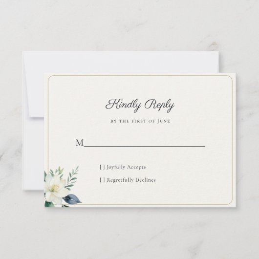 Elegant White Floral Greenery QR Code 出欠カード (正面)