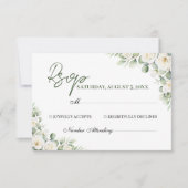 Elegant White Floral Greenery Wedding RSVP Card (正面)