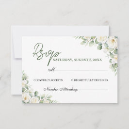 Elegant White Floral Greenery Wedding RSVP Card