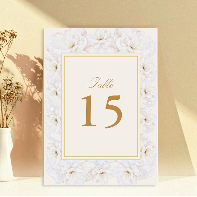 Elegant White Floral Ivory Gold Border Table (クリエイターアップロード済み)