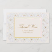 Elegant White Floral Ivory Gold Border Wedding サンキューカード (正面)