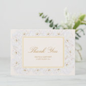 Elegant White Floral Ivory Gold Border Wedding サンキューカード (スタンド正面)