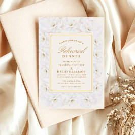 Elegant White Floral Ivory Gold rehearsal dinner 招待状