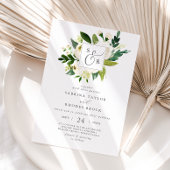 Elegant White Floral Monogram Wedding 招待状