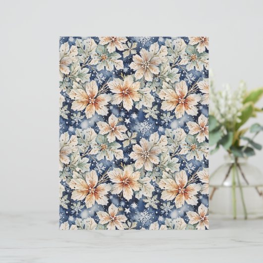 Elegant White Floral & Navy Blue Winter Paper (スタンド正面)