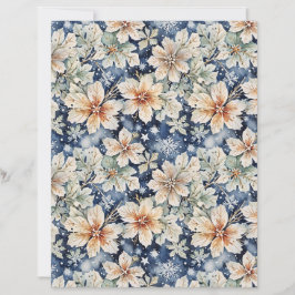 Elegant White Floral & Navy Blue Winter Paper