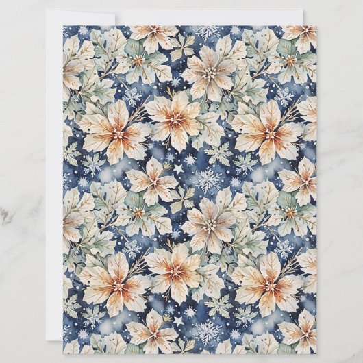 Elegant White Floral & Navy Blue Winter Paper (正面)