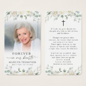 Elegant White Floral Photo Cross Prayer Card (正面&裏面)