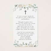 Elegant White Floral Photo Cross Prayer Card (裏面)
