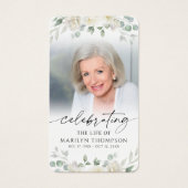 Elegant White Floral Photo Memorial Prayer Card (正面)