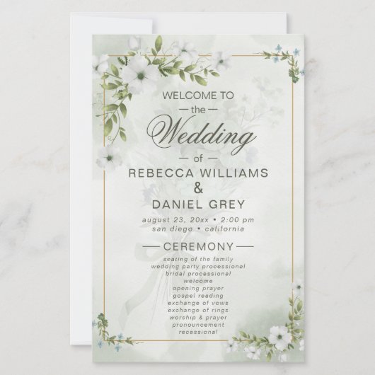 Elegant White Floral Wedding Ceremony Program Fan (正面)