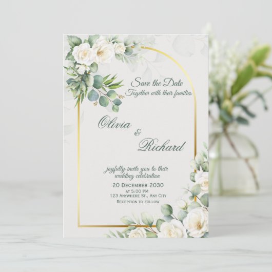 Elegant White Floral Wedding Invitation  招待状 (スタンド正面)