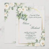 Elegant White Floral Wedding Invitation  招待状 (正面/裏面)