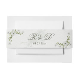 Elegant White Floral Wedding Invitation Belly Band 招待状ベリーバンド