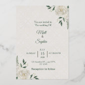 Elegant White Floral Wedding Invitation card 箔招待状 (正面)