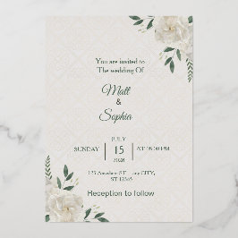 Elegant White Floral Wedding Invitation card 箔招待状