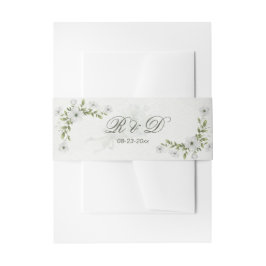 Elegant White Floral Wedding Monogram 招待状ベリーバンド