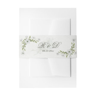 Elegant White Floral Wedding Monogram 招待状ベリーバンド