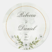Elegant White Floral Wedding Monogram Sticker ラウンドシール (正面)
