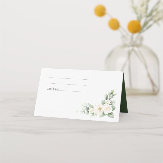 Elegant White Floral Wedding Place Card プレイスカード (正面)