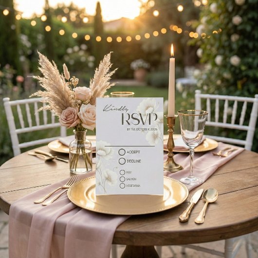 Elegant White Floral Wedding RSVP Card