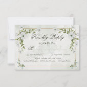Elegant White Floral Wedding RSVP Card Greenery (正面)