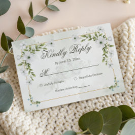 Elegant White Floral Wedding RSVP Card Guest Count