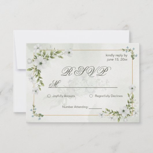 Elegant White Floral Wedding RSVP Card Guest Count (正面)