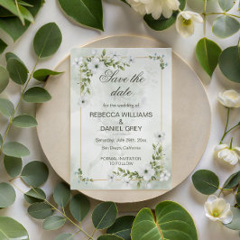 Elegant White Floral Wedding Save the Date Postcar ポストカード