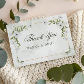 Elegant White Floral Wedding Thank You Card サンキューカード