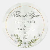 Elegant White Floral Wedding Thank You Sticker ラウンドシール (正面)