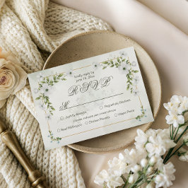 Elegant White Floral Wedding with Meal Choice 出欠カード