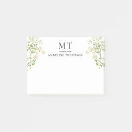 Elegant White Floral Wildflower Classic Monogram ポストイット