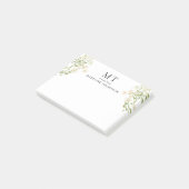 Elegant White Floral Wildflower Classic Monogram ポストイット (アングル)