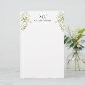 Elegant White Floral Wildflower Classic Monogram 便箋 (スタンド正面)